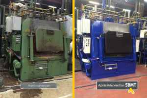 machine outil avant et après remise en peinture par système électrostatique