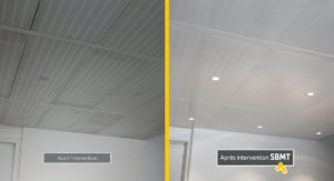 plafond avant et après remise en peinture par système électrostatique